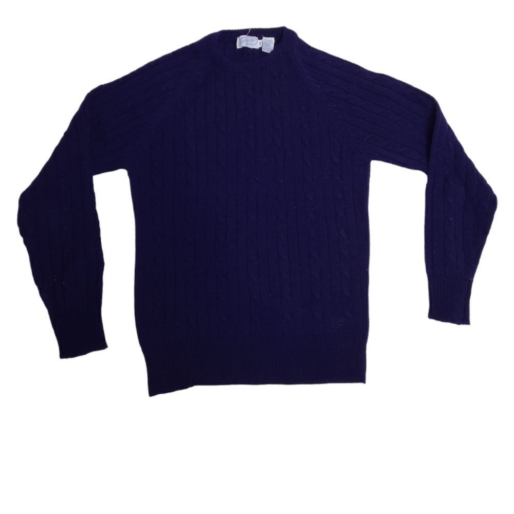 VINTAGE 70s navy blue cable knit crew neck dark academia sweater S